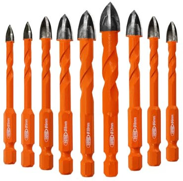 BGTEC Brocas de metal duro Brocas para mampostería,10pcs 5MM*2+6MM*4+8MM*2+10MM+12MM Broca espiral en cruz de aleación dura para Madera Plástico Mampostería Cerámica Hormigón Mármol