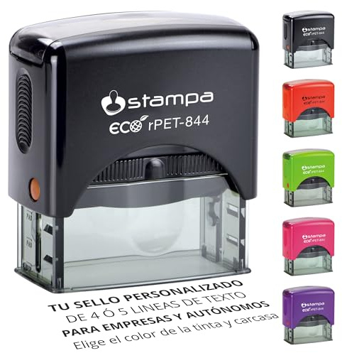 STAMPA | Sello Empresa Personalizado | Sello automático | de Caucho y Tinta incluida | para 4 a 5 líneas de texto | Sellos para Empresas | Ecológico (56x21 mm., Negro)