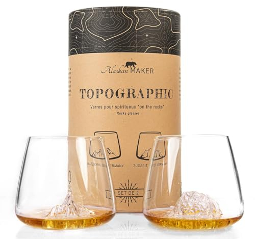 Verres à Whisky 350ml (lot de 2) - Borosilicate de qualité supérieure, soufflés artisanalement avec les montagnes en relief | Forme Tulipe | Spiritueux TOPOGRAPHIC (Zugspitze & Watzmann)