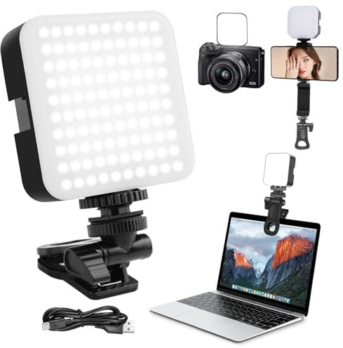 LANAFAY Luz para movil con 100 Cuentas LED, 3000-7000K Ajustada 3 Modos de LED Selfie Luz Relleno con Pinza, CRI85+ Recargable Portable Luz Videoconferencia para Cámara, Portatil, Telefono