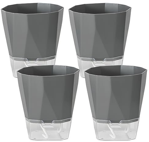 Duronge Confezione da 4 vasi per piante da interno, vasi per piante in plastica, vasi da fiori per esterni, auto-irriganti, adatti per la cura delle piante da interni ed esterni, grigio