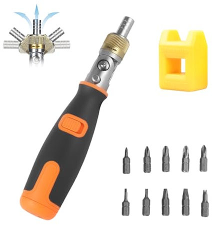 Destornillador de Carraca, Robusto y Fácil de Usar, Destornillador, Longitud Ajustable, Destornillador de Carraca Magnético, para Reparaciones de Automóviles, Electrodomésticos, etc (color naranja)