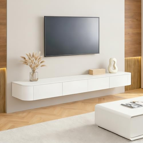 Ribanedy Mobile TV Sospeso Moderna | Consolle Multimediale da Parete | Grande Mobile TV con Spazio di Archiviazione per Soggiorno e Ufficio (Bianco, 240cm)