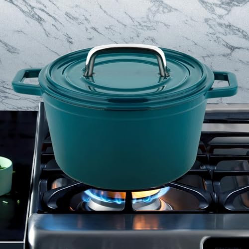 Casseruola in ferro da 24 cm con coperchio, pentola per zuppa blu per cucinare, brasare e arrostire