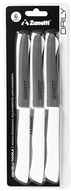 Zanetti, Set 6 Coltelli Tavola Daily Colore Bianco, Coltelli con Lama 11 cm, Spessore 1.2 mm, Coltello Cucina Manico Ergonomico