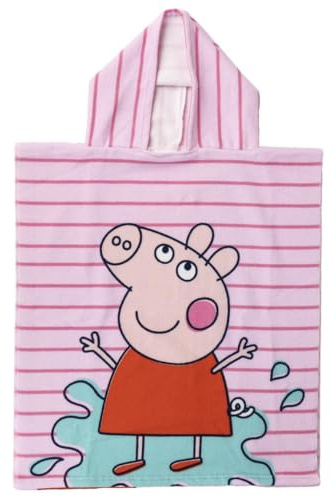 Peppa Pig Kids Hooded Poncho Towel – 240GSM Soft Quick-Dry Beach & Bath Towel for Kids – 100% Polyester, Lightweight & Absorbent Swim Towel with Hood – Peppa Pig Design for Holidays, Pool & Bath Time