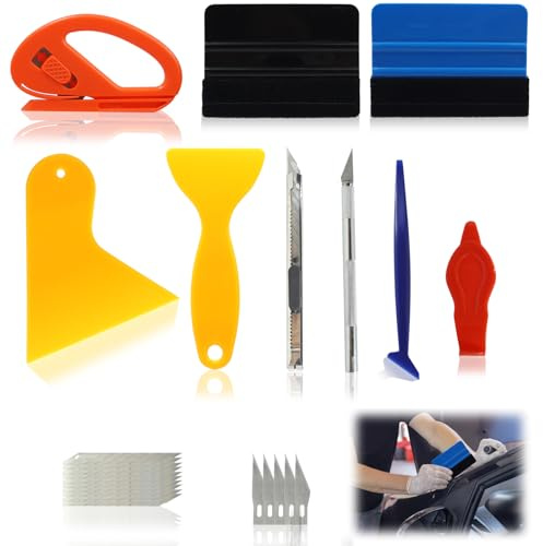 10 Pièces Kit Outils De Pose Film Auto, Raclette Avec Feutrine, Outil De Précision, Coupe-Film Et Spatules Plastique Pour Application De Film Et Vinyle Sans Bulles
