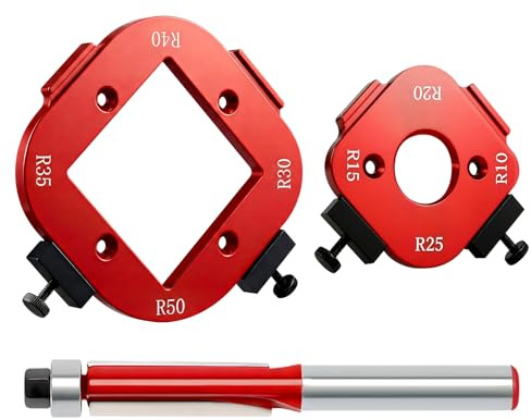 Gabarit Defonceuse a Bois pour Coins Ronds, Radius Jig Lot avec Gabarit de Rayon d'Angle et Fraise, Kit Gabarits pour Projets Bois DIY