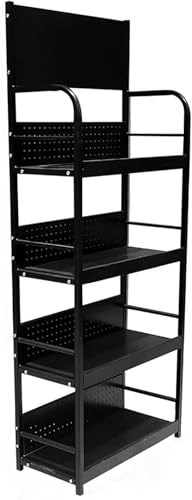 Snackställ displaystativ metall frukt- och grönsakskorg hylla för närbutiker, enkel montering upphöjd golvbräda och sidostråle design (svart 60 x 30 x 160 cm)