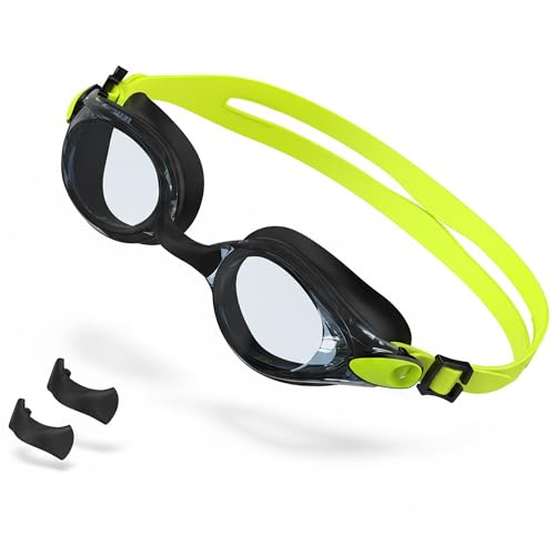 Seaflar Swimming Goggles Men Women Diving Goggles Adult Anti-Fog Waterproof UV Protection Comfortable Fit Clear Comfort Interchangeable Nose Bridge for Outdoor Indoor Black Yellow