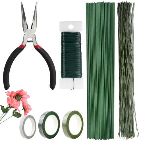 155 stycken blompysselset, blomtillbehör med blomband, blomtråd, omlottband och trådskärare, blomtrådsset för gör-det-själv, blombukett och stjälklinda
