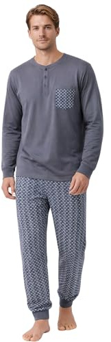 Intimitaly Vanuè - Pigiama Uomo Cotone Lungo 100%, Maglia Maniche Lunghe e Pantalone, Leggero e Traspirante, Primavera Estate (IT, Testo, L, Regular, Regular, Vs1238 VAR-2)