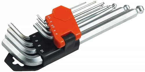 ChiliTec Innensechskant-Schlüssel 9-teiliges Set mit Kugelkopf und Halter beidseitig verwendbar Fahrrad Werkzeug für Unterwegs geringes Packmaß