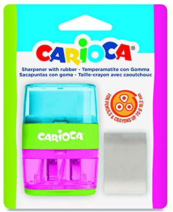 Carioca Sacapuntas con Goma de Borrar|Apto para lápices y ceras | Disponible en diferentes diámetros |Ideal para Material Escolar y Oficina | Colores Surtidos
