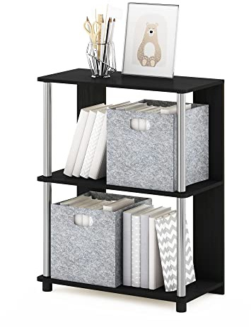 Furinno JAYA Book Shelf, 3-Tier Display Shelf, Open Storage Shelves, Shelving Unit, for Organization and Storage, Living Room, Garage, Home Office, Americano