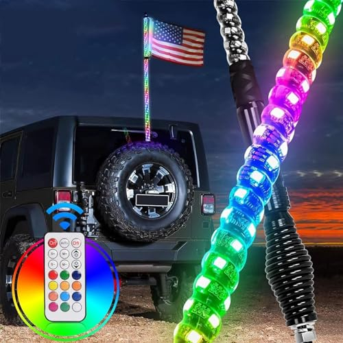 TIST Luci a Frusta a LED, luci a Frusta Fruste Illuminate con Telecomando RGB Luce Danzante/inseguimento Antenna LED Fruste a Spirale