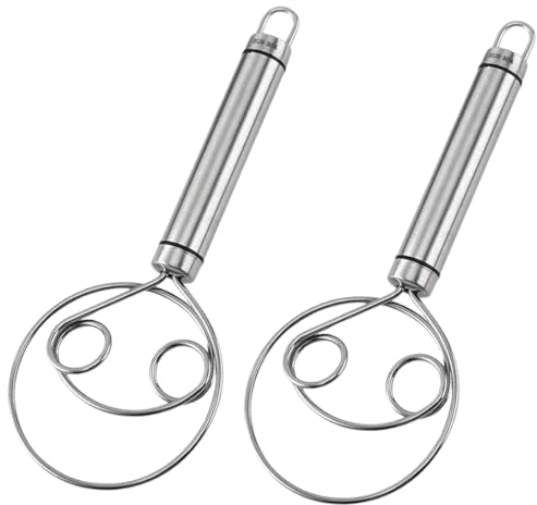 2 Pezzi Frusta per Impastare Impastatrice in Acciaio Inossidabile Frullatore per Impasto per Pane con Doppia Testa a Bobina Frusta per Impastare con Manico Rotondo