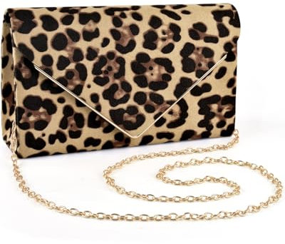 ERKOON Clutch Für Hochzeit, Clutches Abendtasche Leopard Tasche ormelle Party-Handtasche für Hochzeit, Party, Cocktail, Abschlussball, Umhängetasche, Wildlederimitat mit abnehmbarer Kette