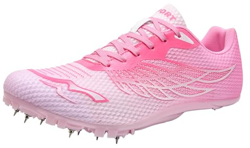 ZHENSI Scarpe Chiodate per Atletica Leggera Scarpe da Salto Sprint Uomo Donna Bambini Scarpe da Corsa Scarpe da Corsa Leggere,Rosa,43 EU