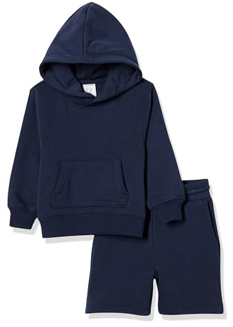 Amazon Essentials Set felpa con cappuccio e pantaloncini, blu navy, 8-9 anni