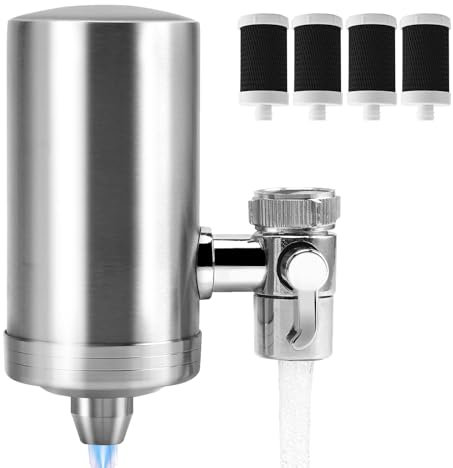 Petyoung Wasserhahn aus Rostfreiem Stahl mit 4 Filter, Wasserfiltersystem, Leitungswasserfilter, Entfernt Chlor, Schwermetalle und Schlechten Geschmack