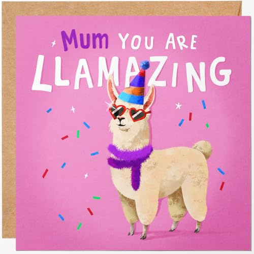 Roligt mors dagskort till mamma – söt lama födelsedag eller tackkort – Mum You Are Llamazing – rosa mammas födelsedagskort