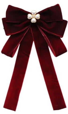 CHAKAE Broche vintage pour femme et fille avec strass et perles en velours pour uniforme étudiant pré-noué Bowknot Corsage Cravate Clip pour femme