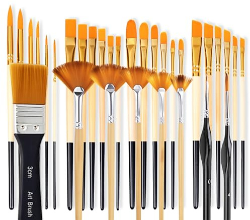 PIWOSGOL 32 Stück Pinselset Acrylfarben Acryl Pinsel Set mit Rund, Eckig, Flach, Fan, Pinsel Acrylfarbe Dünne für Acryl, Aquarell, Öl,Gouache, Steinmalerei