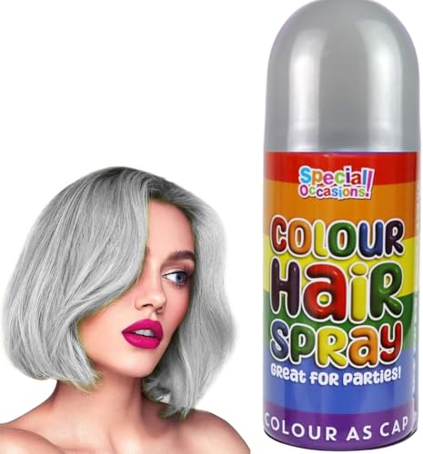 Party Temporary Hair Colour Spray 200ml – Washable Vibrant Hair Spray for Kids & Adults – Easy to Apply Temporary Hair Colour for Parties, Festivals, Halloween, Christmas & Events (Silver - 5941A-S)