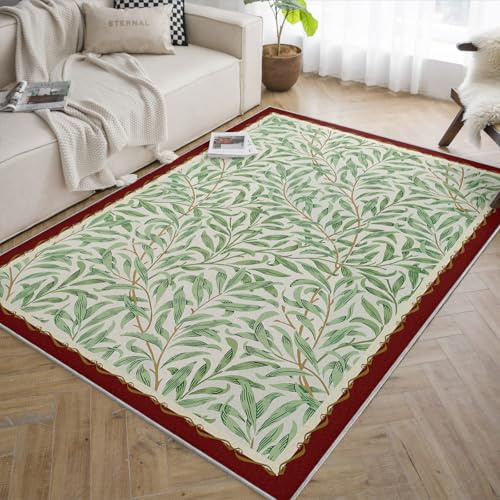 BYLEEHOMED Tappeti moderni verde chiaro 120x160cm con motivo di ramo di salice lavabili lavabili tappeto comodo per il soggiorno divano e comodino