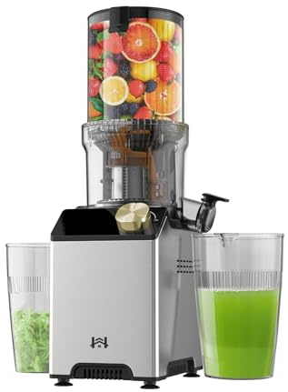 WHUTO Cold Press Juicer, Wide Feed Chute Juicer Machines, Stainless Steel Slow Masticating Juicers Easy to Clean, Vegetables & Fruits Juice Extractor, High Juice Yield, Platinum Color Knob