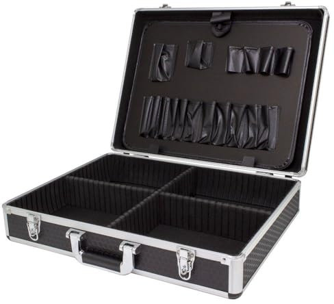 ROC Cases A032 Black and Silver Lockable Flight Tool Case L530xW400xH130mm with Movable Dividers and Tool Panel, Toolbox, Storage Electrical, Photography, Hairdressing