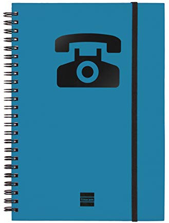 Finocam - Índice telefónico de espiral doble y cierre de goma elástico | 48 hojas | Agenda A5 telefónica encuadernada con espiral doble - color Azul