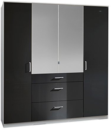 Wimex Kleiderschrank/ Drehtürenschrank Clack, (B/H/T) 180 x 198 x 58 cm, Schwarz/ Absetzung Weiß