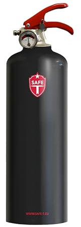 SAFE-T Haushaltsfeuerlöscher mit Pulver 1 kg für ABC-Brände – Originaler Haushalts-Feuerlöscher geeignet für Fahrzeuge, Wohnungen, Geschäfte, Büros – Zertifiziert nach Sicherheitsnormen (Schwarz)
