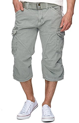 Indicode Herren Nicolas Check 3/4 Cargo-Shorts inkl. Gürtel | Herrenshorts aus Baumwolle Lt Grey, XXL