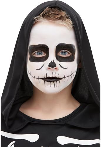 Smiffys Make-Up FX, Kids Skeleton Kit, Aqua, Black & White, Facepaint, Crayon, Sponge & Applicator