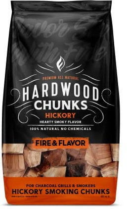 Fire & Flavor Hickory Wood Chunks for Smoking and Grilling - All-Natural, Long-Lasting with a Mildly Sweet Flavor - Large Chunk Wood Chips for Smokers,Red