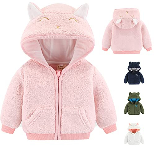 Gajaous Chaqueta con capucha de lana de dibujos animados para bebés recién nacidos, niños y niñas, abrigo con orejas, prendas de vestir cálidas, abrigo con cremallera