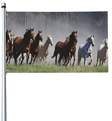 Fahnen, Laufende Pferde Flaggen 5 ft x 3 ft mit Ösen, Polyester-Flaggen Lichtbeständige Gartenflagge für Terrasse Garten Hof im Freien
