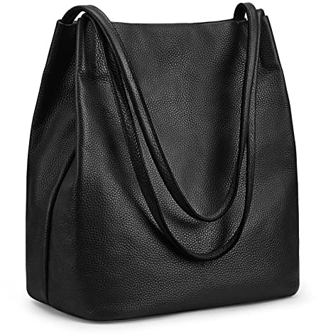 Kattee - Borsa a tracolla da donna in vera pelle, morbida con chiusura magnetica superiore, Nero , Medium