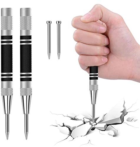 Automatischer Körner,2 Stück federbelasteter Körner,Automatischer Körner,Rutschfestes Stanzwerkzeug,Federbelasteter Körner,Anreißwerkzeug,Für Metall,Holz,Kunststoff