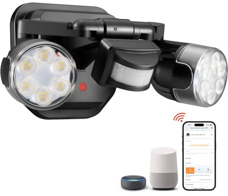 OREiN Motion Sensor Outdoor Lights, AC Smart WiFi Flood Lights Outdoor Connect to The Third Platform, 450°Wide Adjustment 1600LM/12W(150W Equiv), 5000K LED Security Light for House,Black (Hardwired)