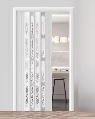 Concertina Door Magnetic Doorway Concertina Door, PVC and Acrylic Sliding Folding Panel for Garage/Cupboard, Kitchen/Laundry Room/Bedroom Room Divider(44x80in (111.5x203cm))