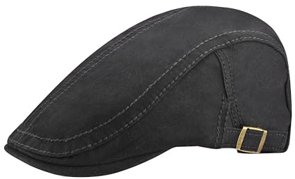 Faletony Herren Schiebermütze Schirmmütze Baumwolle Barett Cap Baskenmütze Einstellbare Driving Flatcap Gatsby Newsboy Cap Unisex Sportmütze (DE/NL/SE/PL, Alphanumerisch, Einheitsgröße, Schwarz)