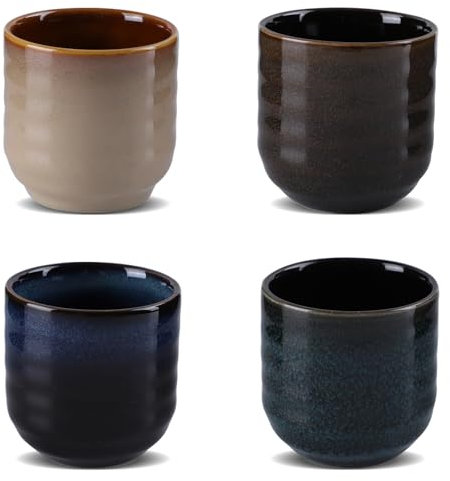 Chinesische Teetasse, Keramische japanische Teetasse, 4er-Set 200 ml Espressotassen Set, Ofenveränderte Glasur asiatische Tassen, Flammglasierte Keramikbecher, Mehrfarbige Teetasse set