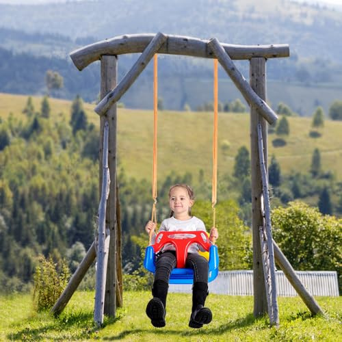 JOESOM - Columpio de columpio para niños, columpio escalable 3 en 1 para bebés y niños hasta 60 kg, asiento ajustable con respaldo y cinturón de seguridad