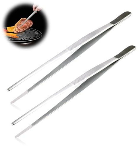 Pinzette da cucina in acciaio inox, 30 cm, 2 pinzette per barbecue in acciaio inox, pinzette professionali da cucina, pinzette per barbecue, per cucinare, riparare, frutti di mare e barbecue