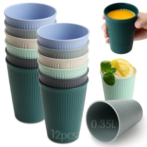 Mbsomnus 12 Piezas Vasos Plastico Duro Reutilizable 0.35L Vasos de Plastico 6 Colores Vasos Melamina Apto para Lavavajillas para Casa Fiestas y Regalos de Mudanza