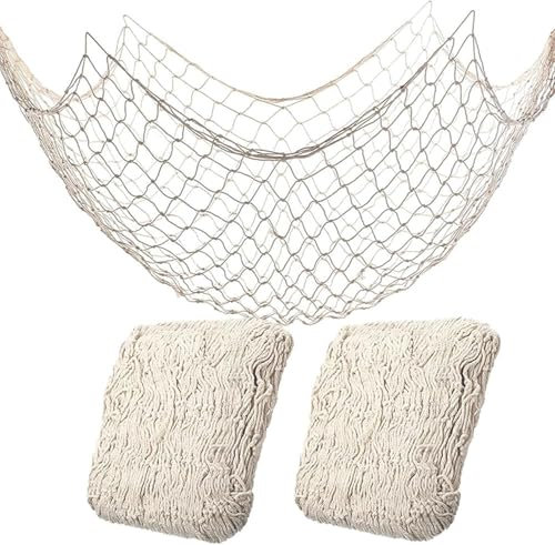 YUEXNKO Muscheln Deko Netz, 2pcs Fischernetz Wand Dekoration, 100X150cm Fischernetz für Aufhängen Hintergrund, Fischernetz Wandbehang, Strand Themen Fischernetz, Dekoratives Fischernetz